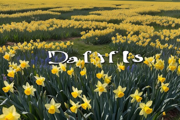 A field of flowers with the word daffodils on it