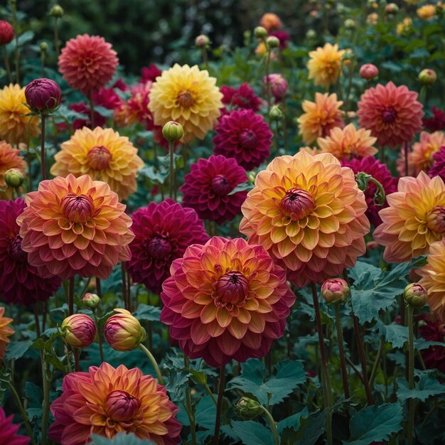 a field of flowers with a yellow flower in the middle