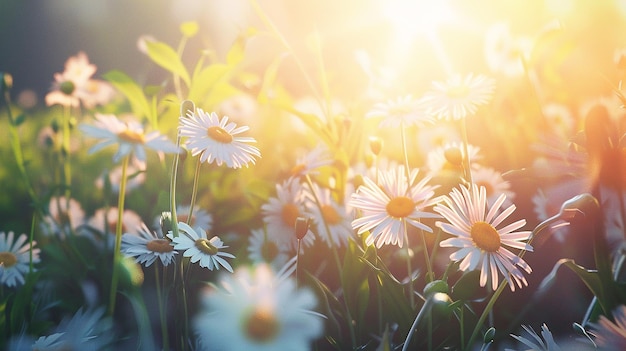 Field full of daisies Spring or summer background