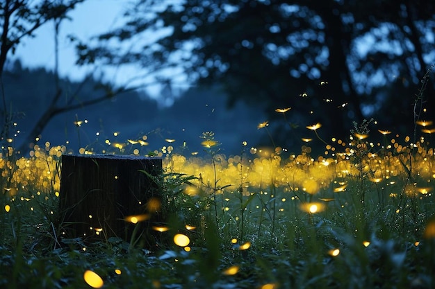 Photo a field full of yellow fireflies in the evening