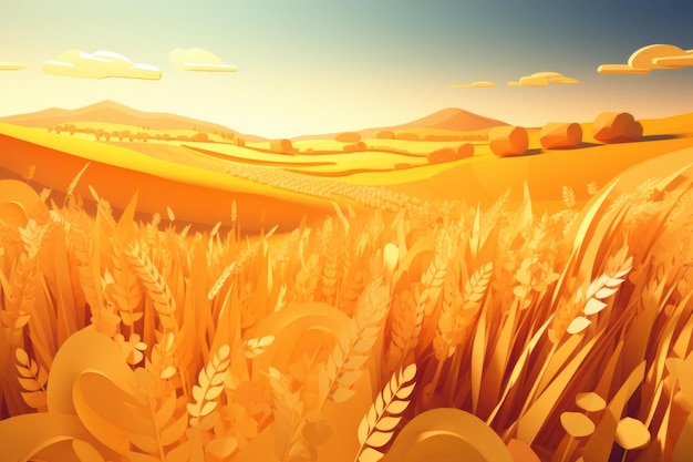 A field of golden wheat on a sunny day.