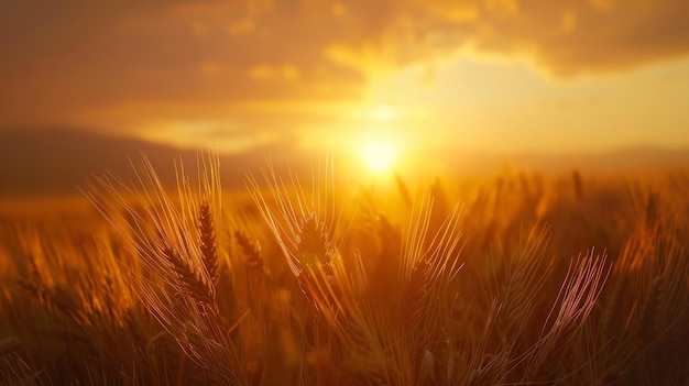 Photo a field of golden wheat with a sun in the sky