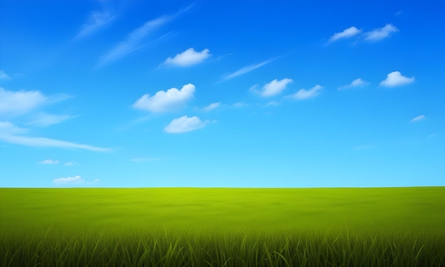 a field of grass with a blue sky and clouds