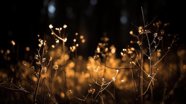 A field of grass with the light shining on it