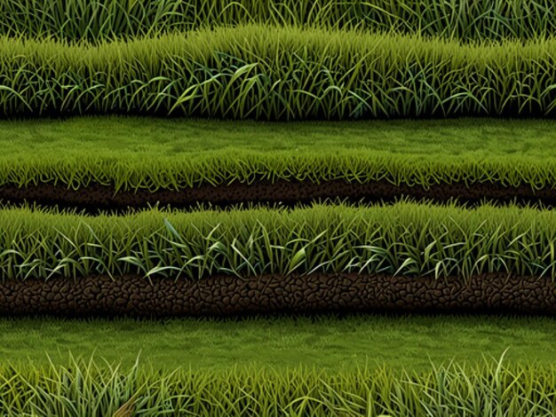 Photo a field of grass with a line of grass growing out of it