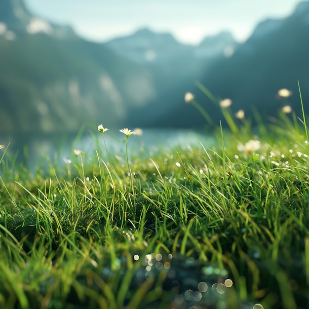 Field of grass with a mountain in the background