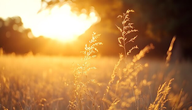 Photo a field of grass with the sun behind it