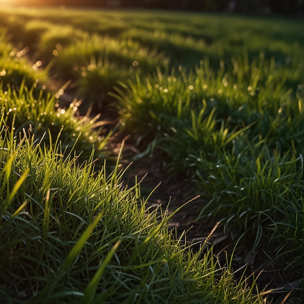 a field of grass with the sun shining through the grass