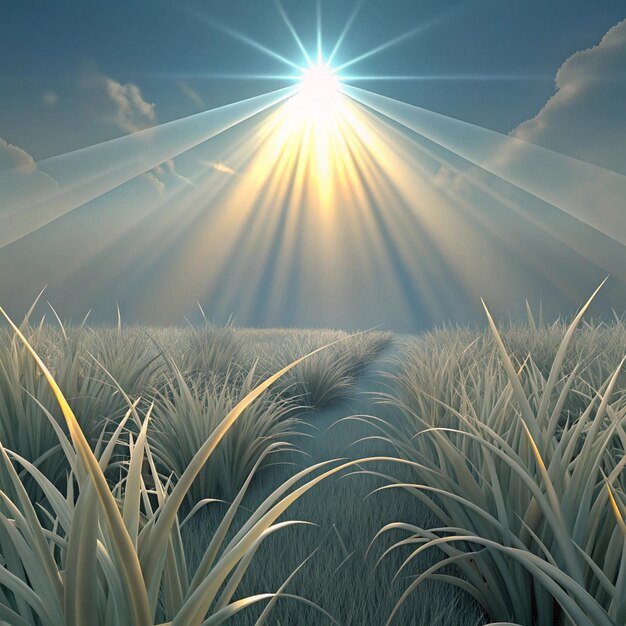 Photo a field of grass with the sun shining through it