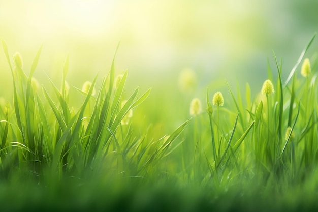 A field of grass with yellow flowers in the foreground