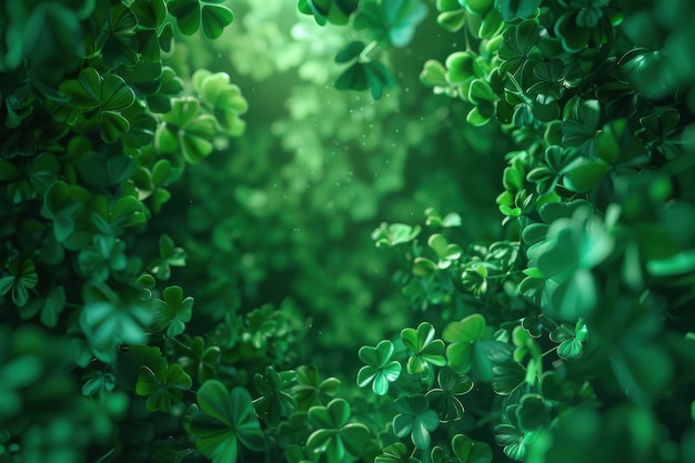 Photo field of green clovers with sunlight nature background and botanical photography symbolizing luck