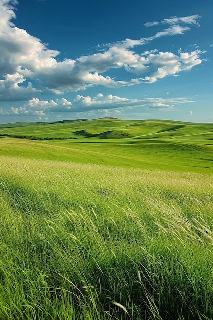 Photo a field of green grass with a cloudy sky in the background