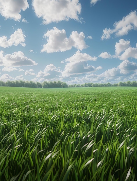 a field of green grass with a sky background