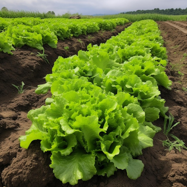 A field of lettuce with the word lettuce on it.