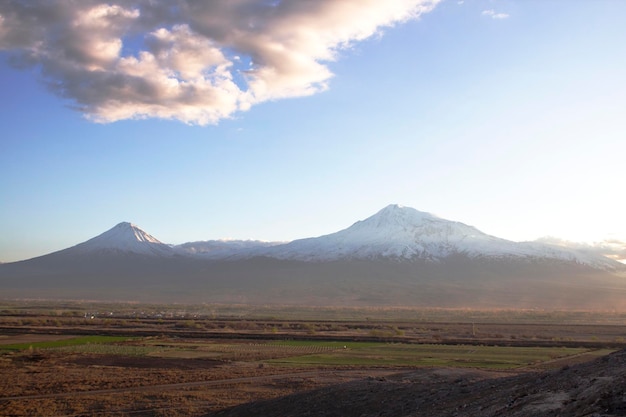 Field and Mount Ararat in the evening