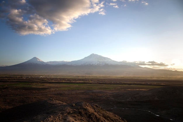 Field and Mount Ararat in the evening