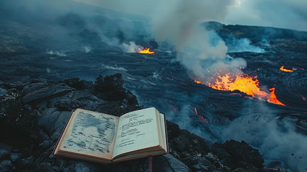 Photo field notebook on a volcanic expedition journal