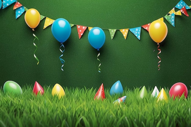 Photo field party with grass and birthday decoration