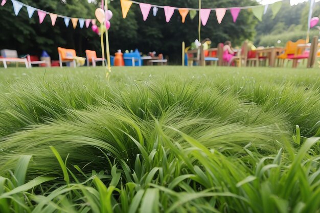 Photo field party with grass and birthday decoration