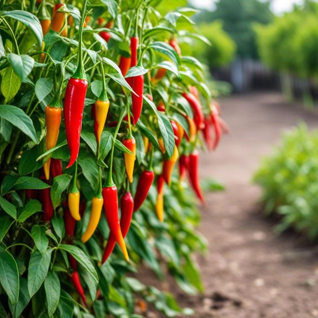 Photo a field of peppers that are growing in a field