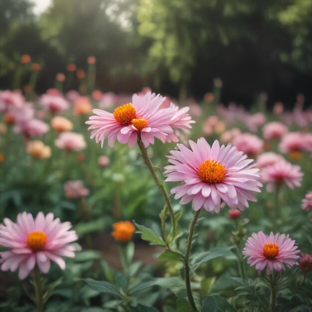 a field of pink flowers with the word  on it