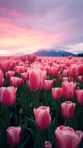 Field of pink tulip sky landscape outdoors