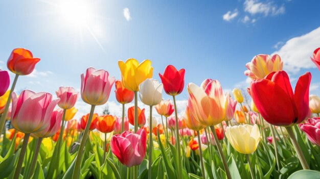 a field of pink and yellow flowers