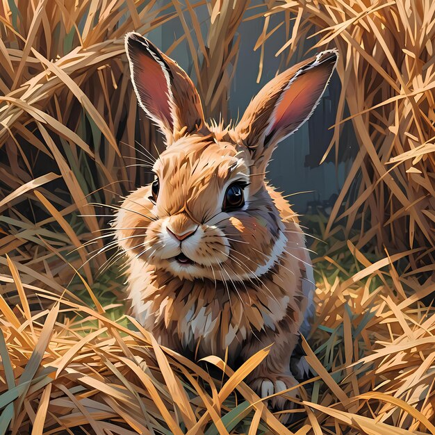 Photo field portrait brown bunny rabbit in tall dry grass