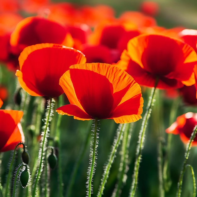 a field of red and yellow flowers with the word spring on the side