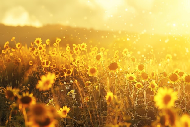 A field of sunflowers basking in the golden sunlight