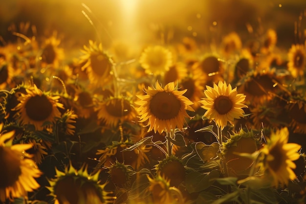 A field of sunflowers basking in the golden sunlight