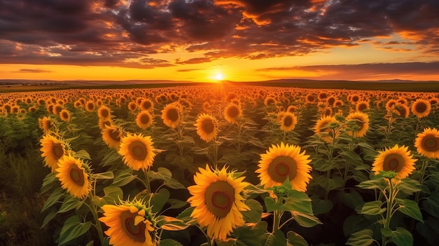 A field of sunflowers at sunset with the letter g on it