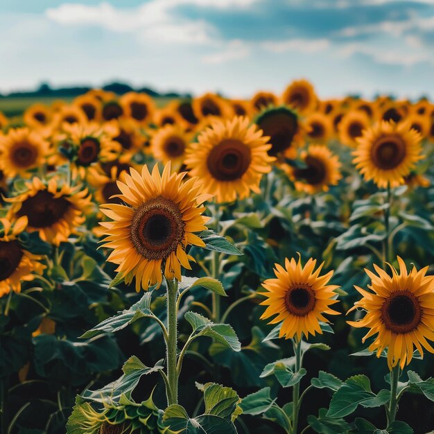 Photo a field of sunflowers with a sky in the background