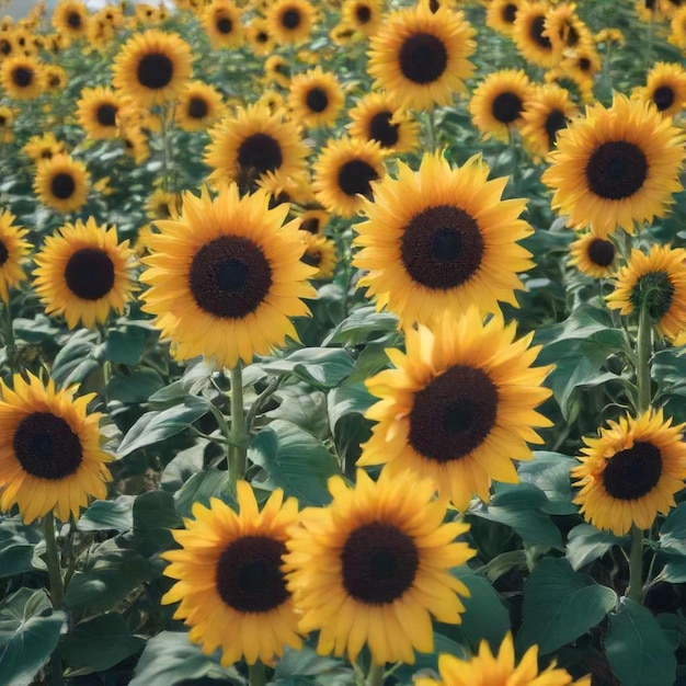 a field of sunflowers with a sky background