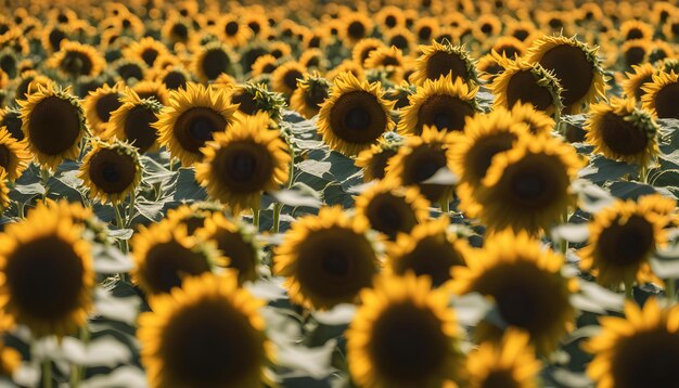 a field of sunflowers with the sun shining on them