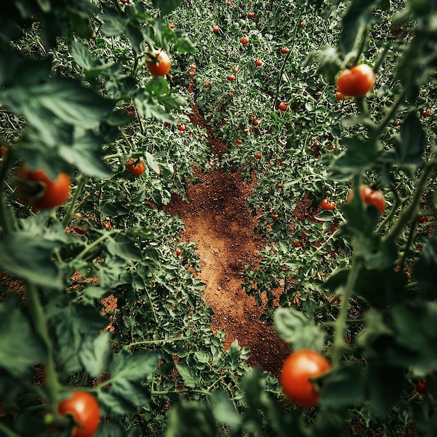 Photo a field of tomatoes with a hole in the middle