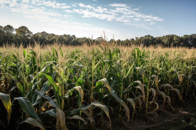 Field of towering energy crops ready for harvest created with generative ai