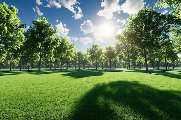 Photo a field of trees with the sun shining through the trees