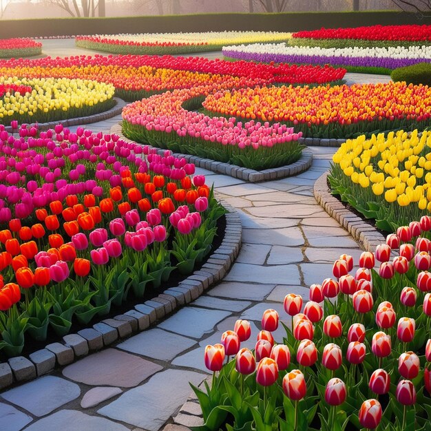 Photo a field of tulips with a lot of flowers in it