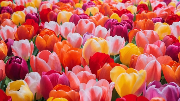 a field of tulips with the word tulips on the bottom