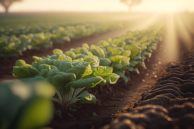 Field of vibrant green lettuce plant generative ai