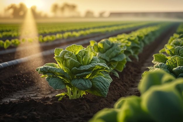 Field of vibrant green lettuce plant generative ai