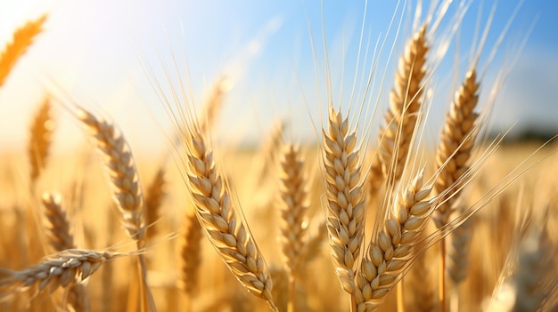 field of wheat and blue sky in summer