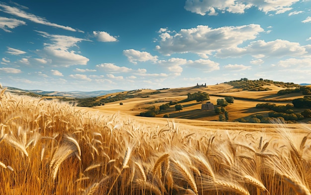 Photo a field of wheat with a barn in the background