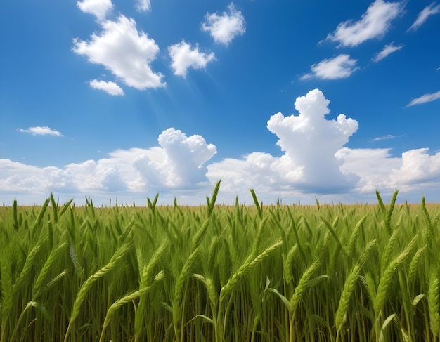 a field of wheat with clouds in the sky