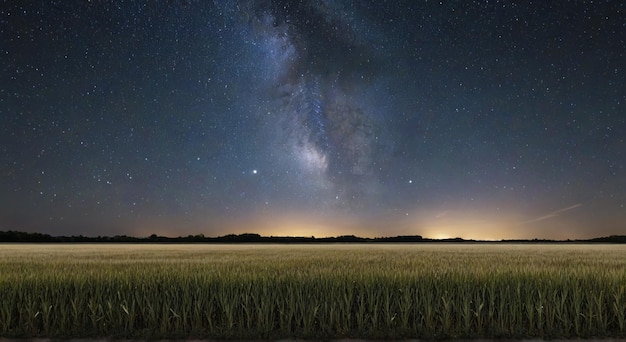 Photo a field of wheat with a starry sky and a field with the stars