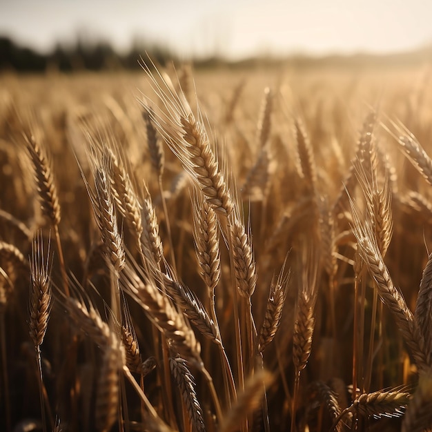 A field of wheat with the sun shining on it