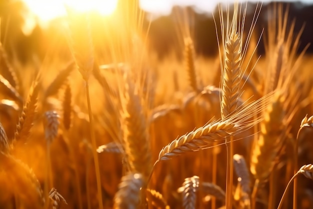 Field of wheat with the sun shining