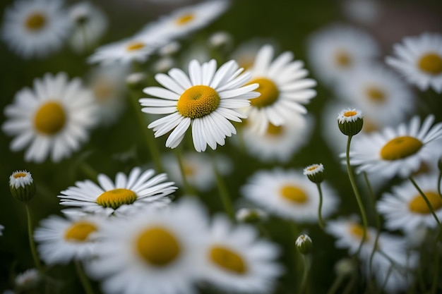 Field of wild chamomile flowers on a green natural background Generative AI 1