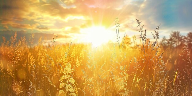 Photo a field of wild flowers with the sun behind it